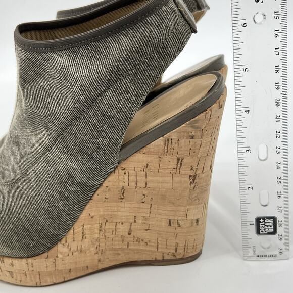 Stuart Weitzman Glove Tan Stretch Wedge Slingback Sandal Size 8M Cork Peep Toe - Picture 7 of 12